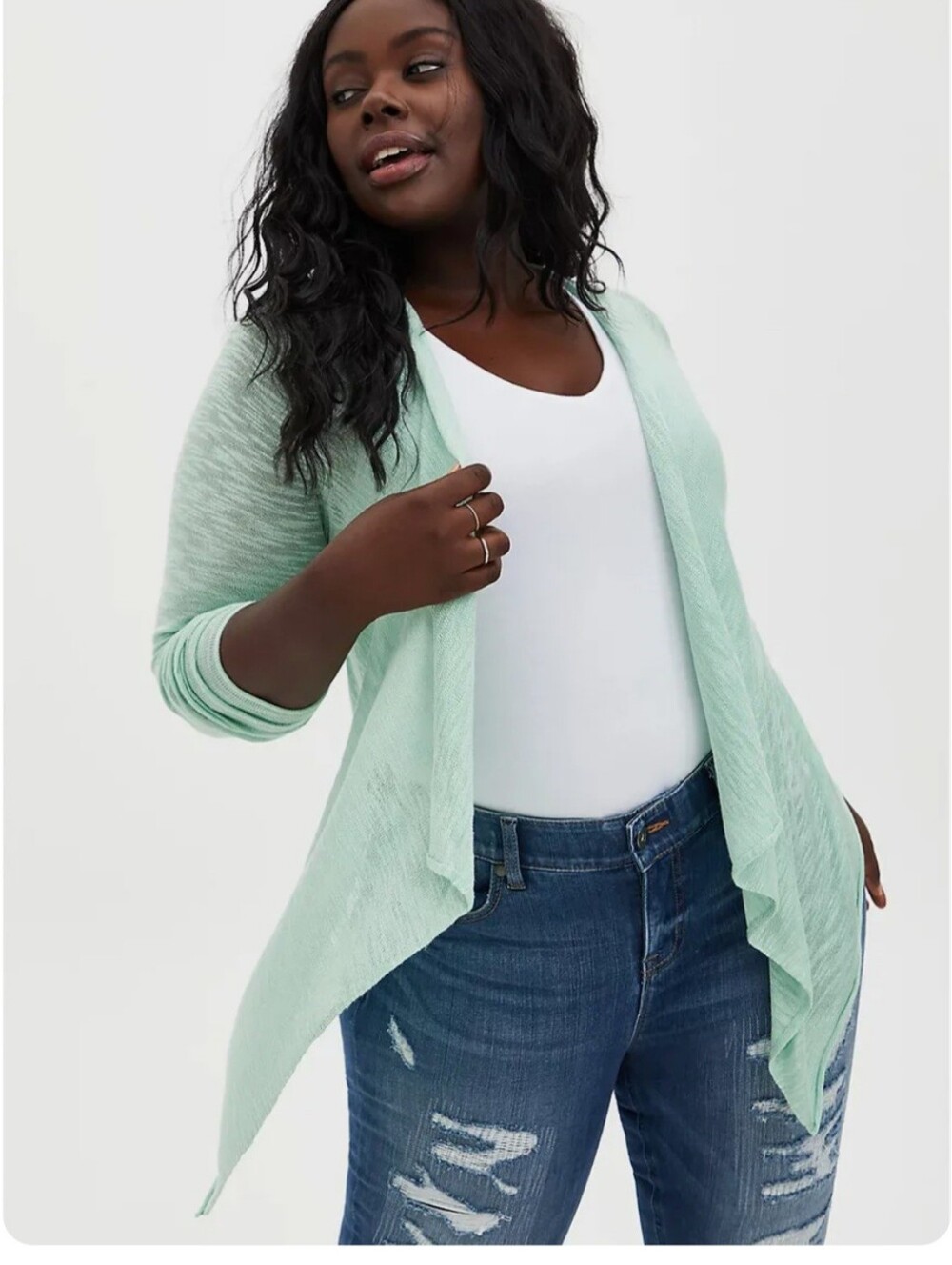 Torrid Mint Open-Front Sub Knit Draped Cardigan